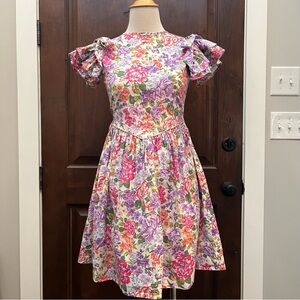 Vintage Floral Kids Dress with Ruffled Sleeves
